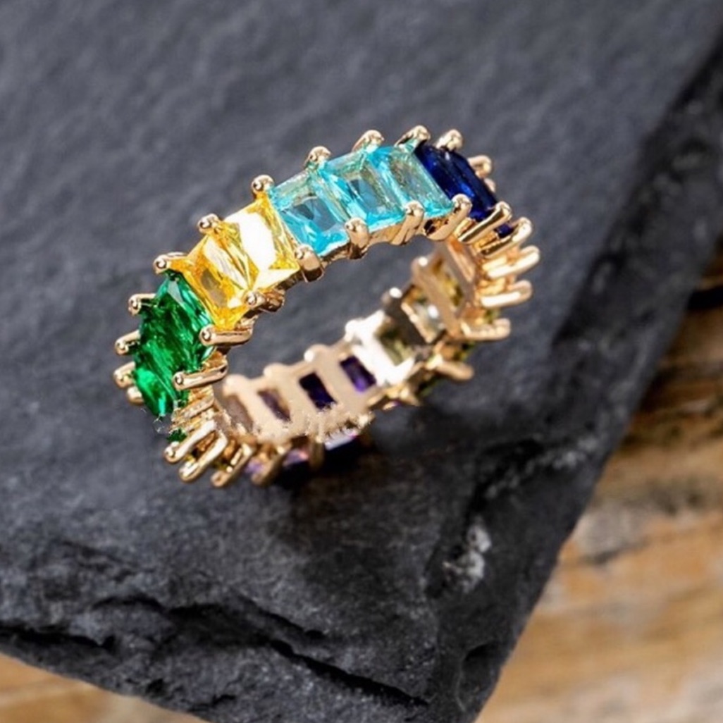 Azul Rainbow Baguette Band Ring ( R01)